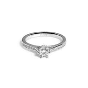 Sterling silver Secret Cathedral Ring with 0.7ct moissanite stone, round cut.