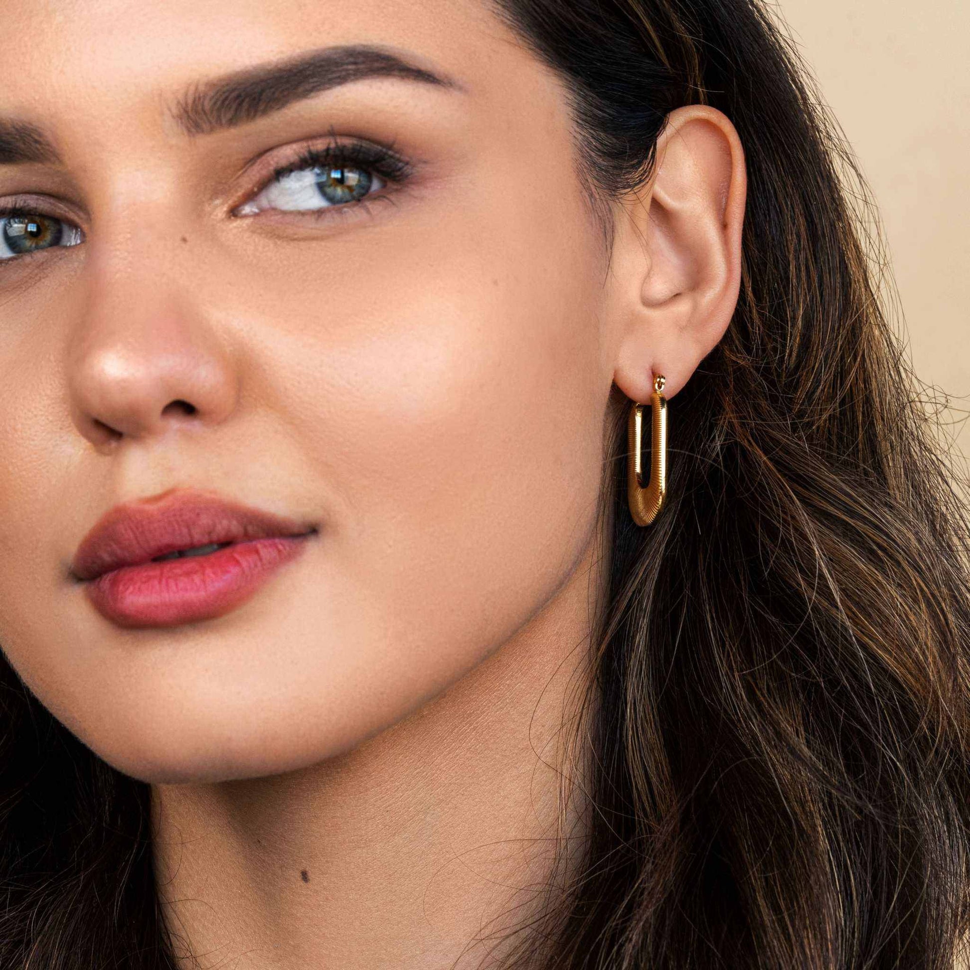18k PVD gold-plated Solstice Earrings, stainless steel, hypoallergenic.