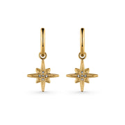 Starburst Huggie Earrings with 18k PVD gold plating, stainless steel, hypoallergenic, waterproof.
