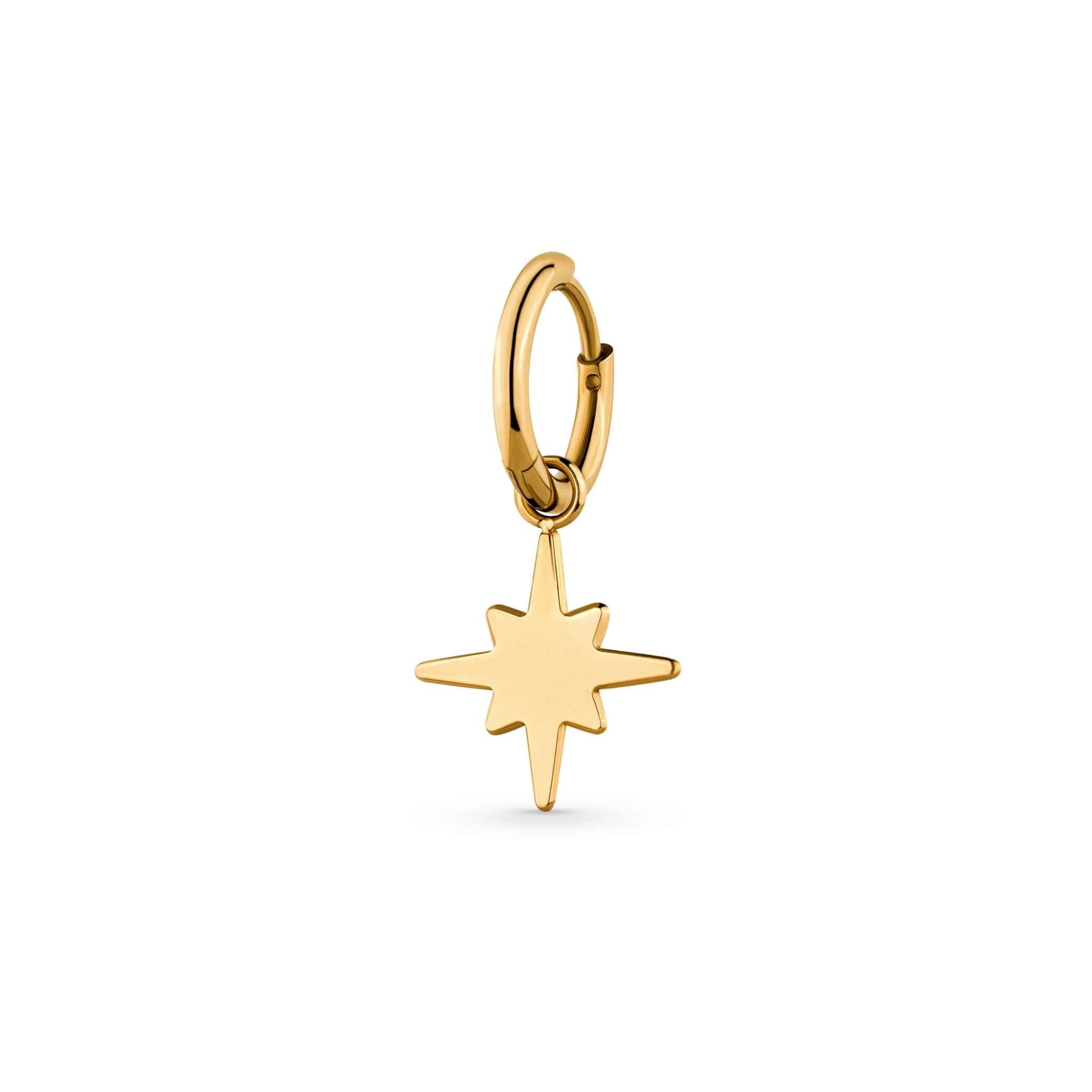 Starburst Huggie Earrings, 18k PVD gold plated, stainless steel, hypoallergenic, tarnish-free, waterproof.