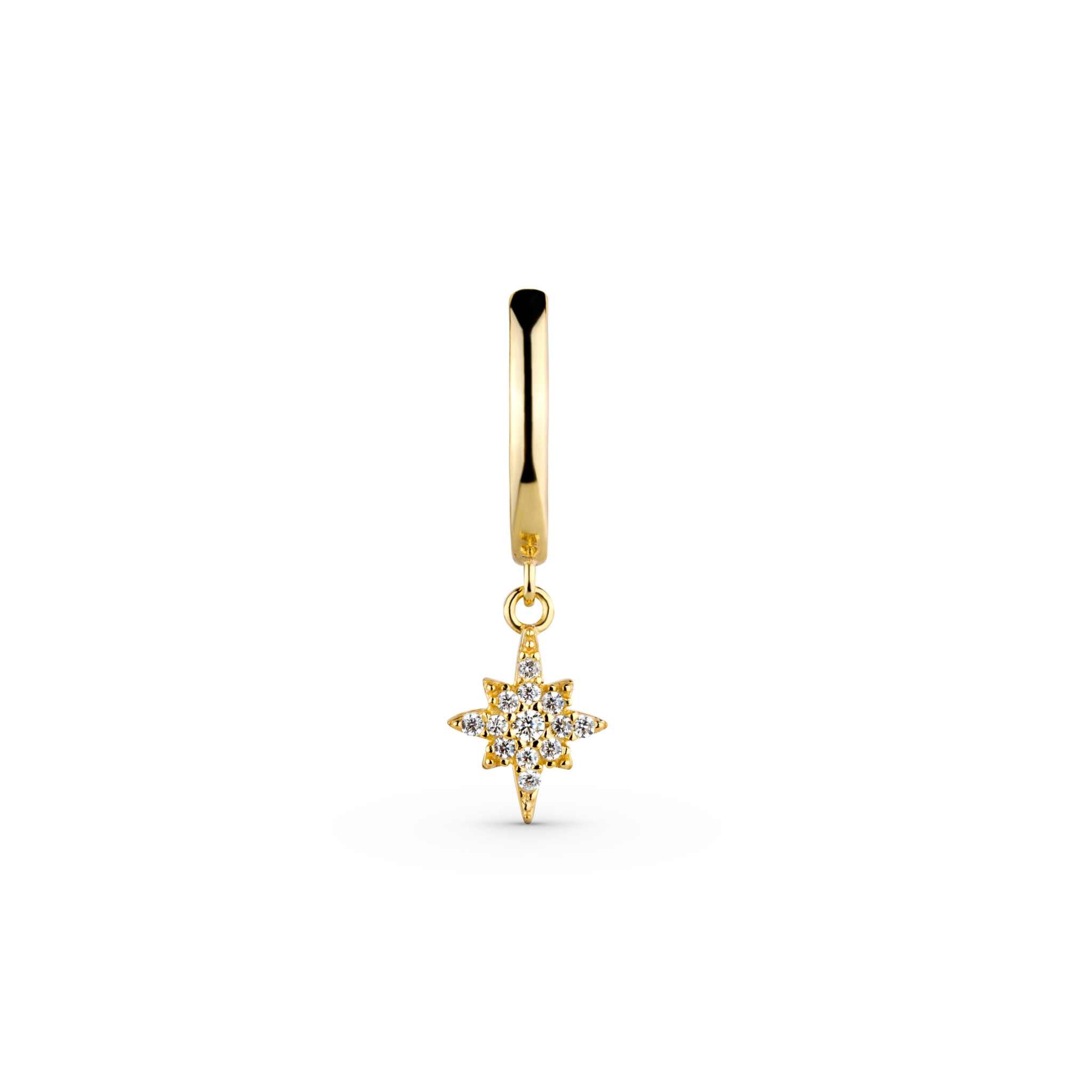 Stellar Starburst Earrings in 14K gold with round cut clear CZ stones, 925 sterling silver.