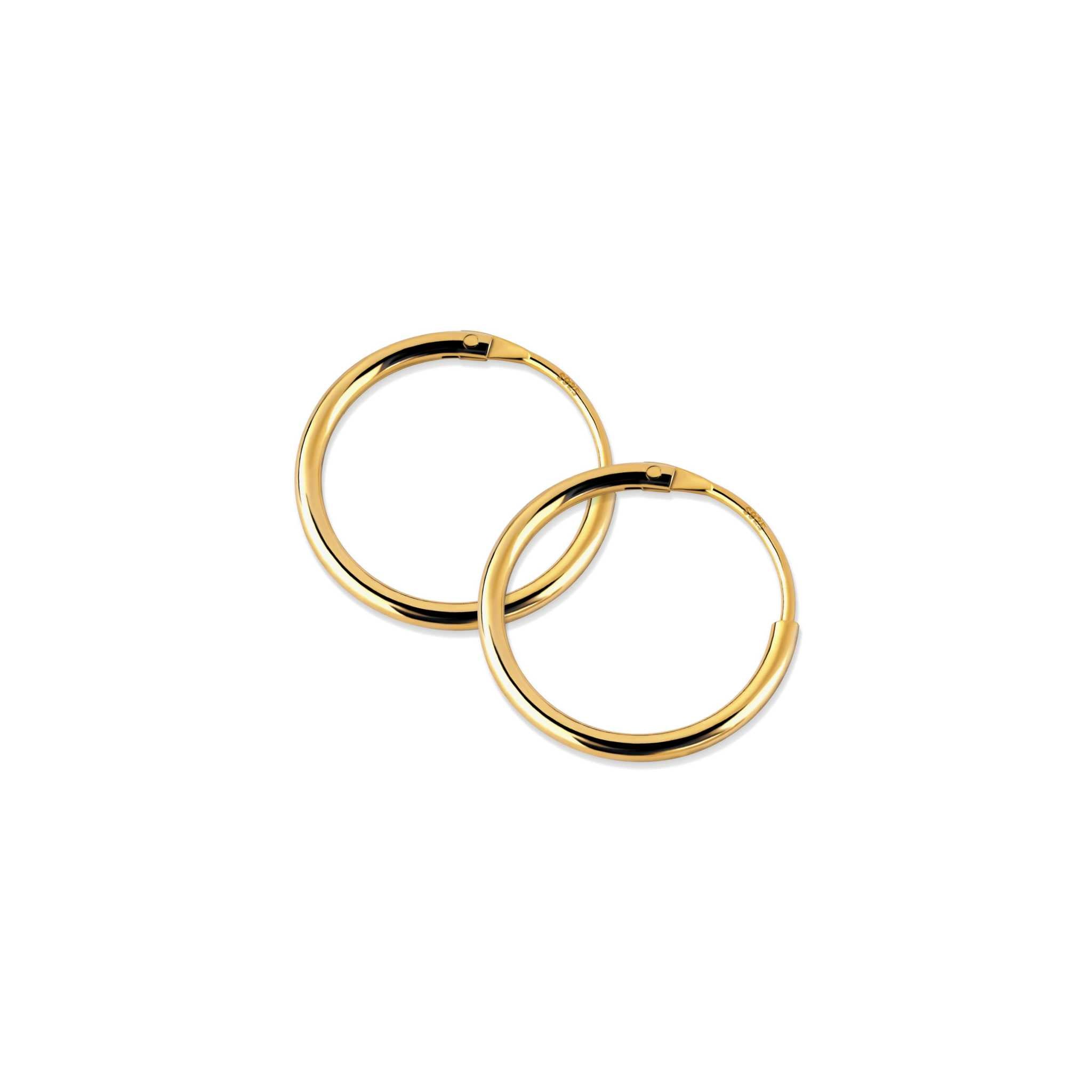 Vivid Hoop Earrings, 18K gold finish, solid 925 sterling silver, 12mm dimensions, tarnish free.