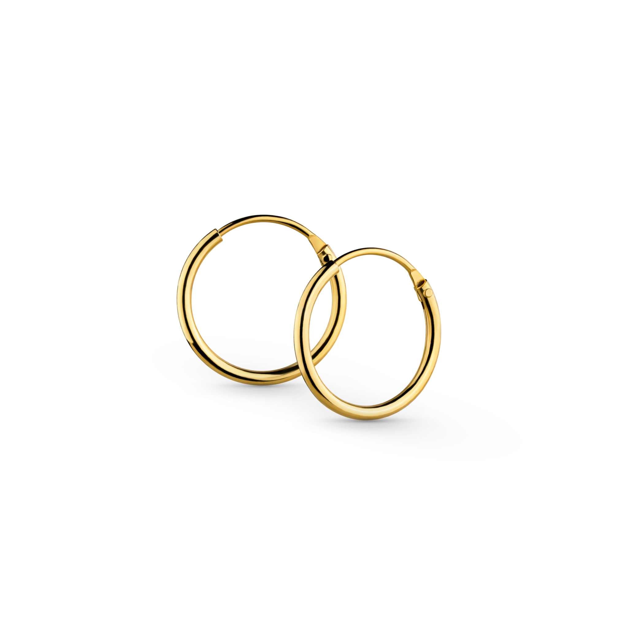 Vivid Hoop Earrings in 18K gold finish, solid 925 sterling silver, 12mm diameter.