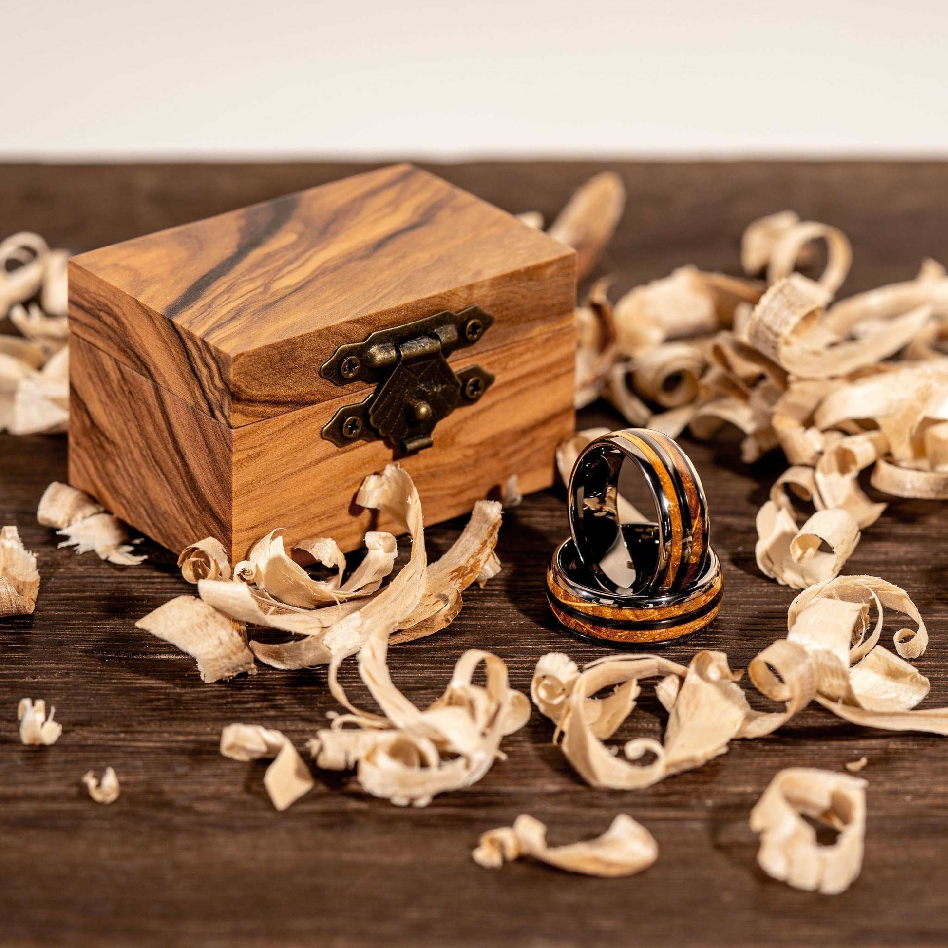 Whiskey Barrel Ring with wood inlay, tungsten, 8MM width, men's wedding band.