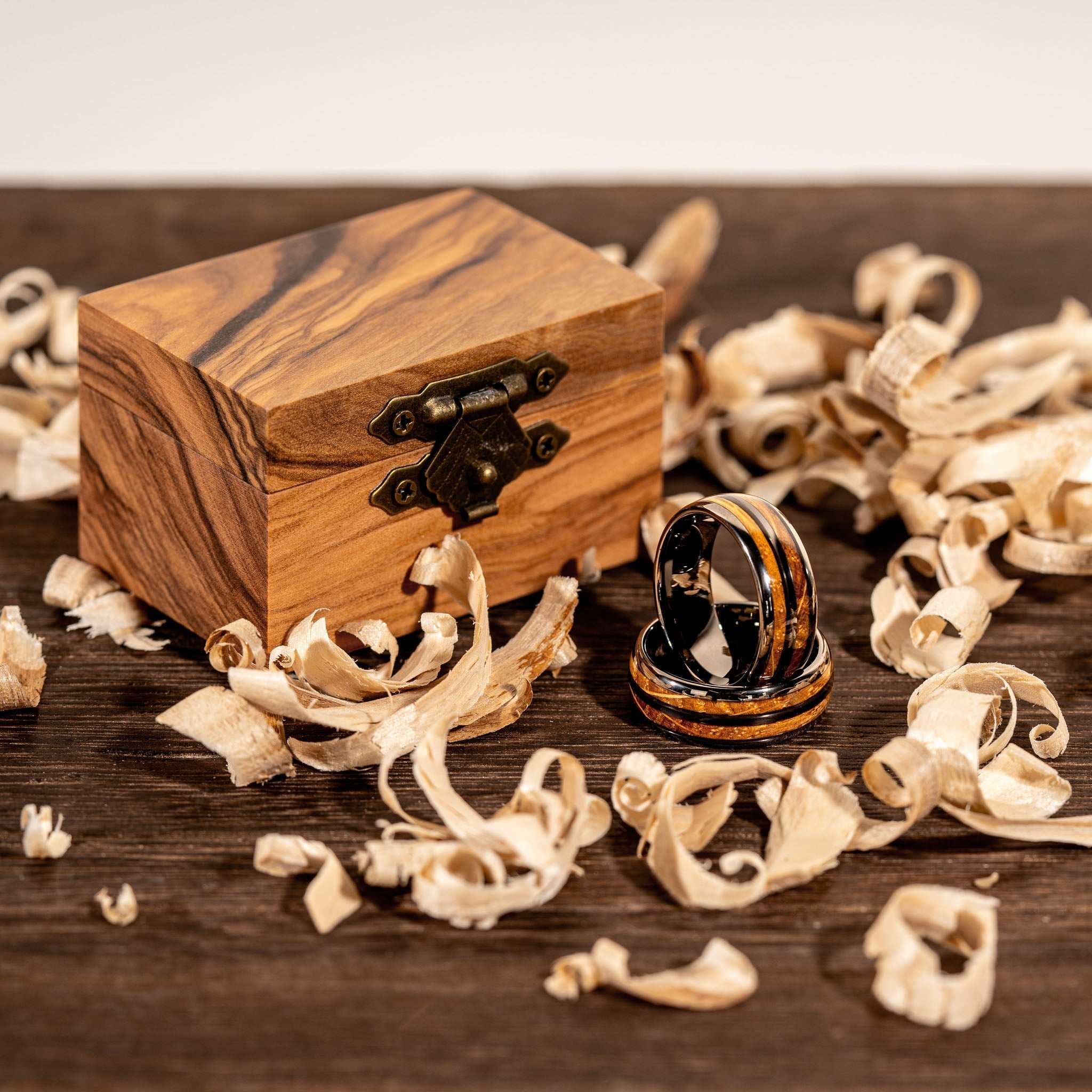 Whiskey Barrel Ring with wood inlay, tungsten, 8MM width, men's wedding band.
